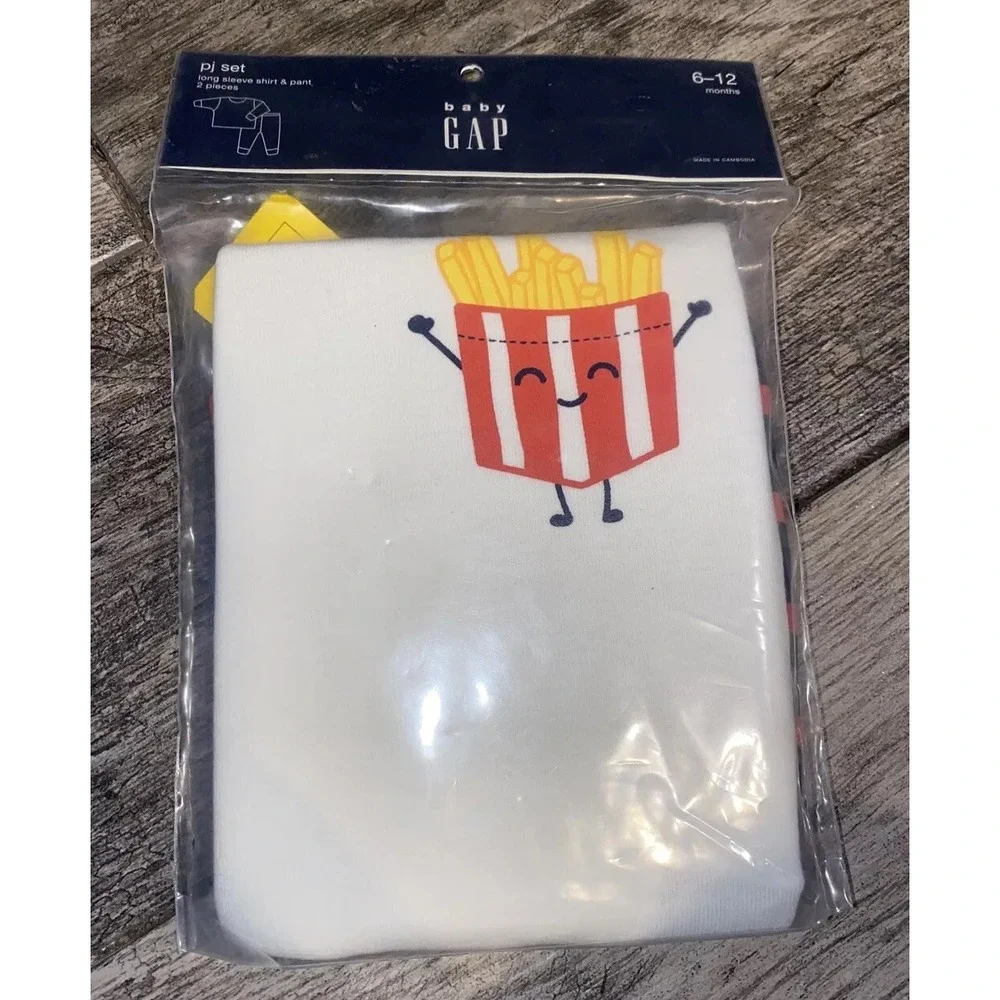 New 6-12 Months BABY‎ GAP Kids 2 Piece PJ Pajama Set Long Sleeve French Fries